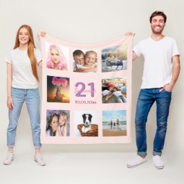 21e verjaardag roze fotocollage fleece deken