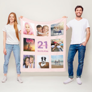 21e verjaardag roze fotocollage fleece deken