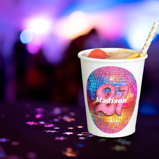 21e Verjaardag Roze Glitters Fonky 70er Disco Bal Papieren Bekers