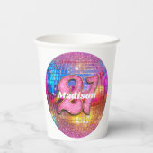 21e Verjaardag Roze Glitters Fonky 70er Disco Bal Papieren Bekers (Achterkant)