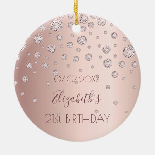 21e verjaardag roze goud diamanten glinsteren 21 keramisch ornament (Achterkant)