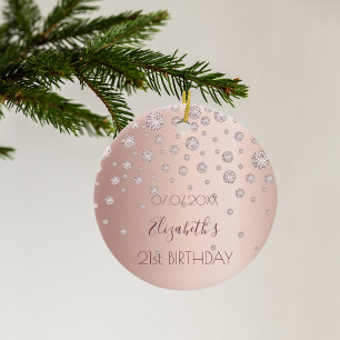 21e verjaardag roze goud diamanten glinsteren 21 keramisch ornament