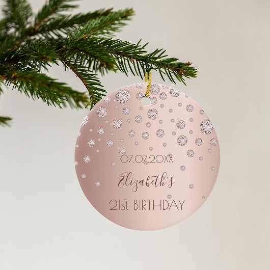 21e verjaardag roze goud diamanten glinsteren 21 keramisch ornament