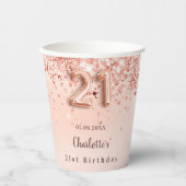 21e verjaardag roze goud glinsterend monogram naam papieren bekers (Voorkant)