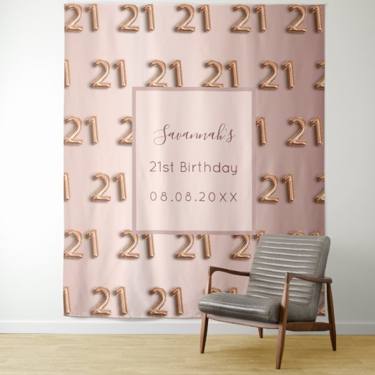 21e verjaardag roze goud roze naam wandkleed (In situ)