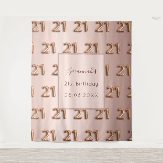 21e verjaardag roze goud roze naam wandkleed (Voorkant)