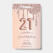 21e Verjaardag Roze Gouden Glitterdruppels  Badge (Achterkant)