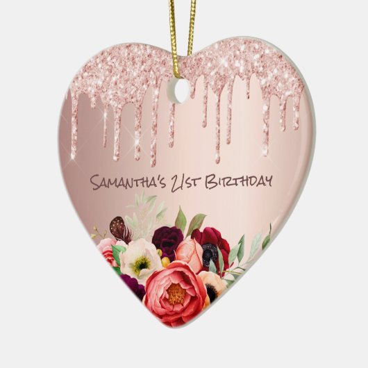 21e verjaardag roze gouden glitters glazuur roze b keramisch ornament (Links)