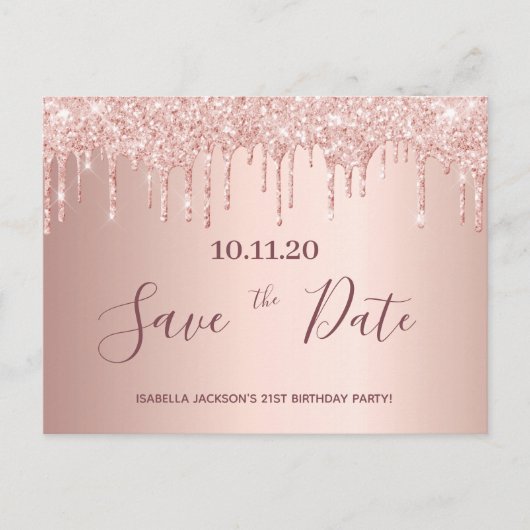 21e verjaardag roze gouden glitters save the date briefkaart (Voorkant)