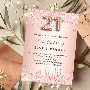 21e verjaardag roze gouden glitterspare luxe kaart