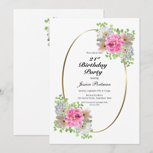 21e verjaardag Roze Gouden Partij Kaart (Voorkant / Achterkant)