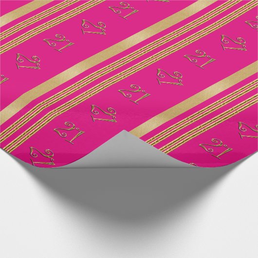 21e verjaardag roze goudpatroon cadeaupapier (Hoek)