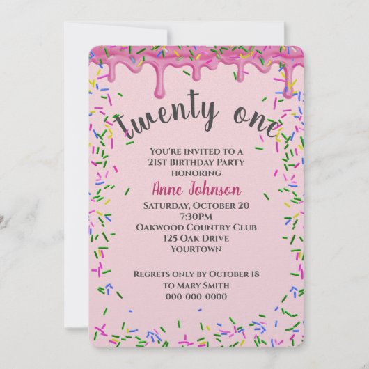 21e verjaardag roze ijsjes en strooisel kaart (Voorkant)