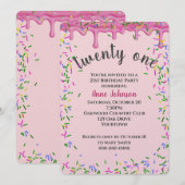 21e verjaardag roze ijsjes en strooisel kaart (Voorkant / Achterkant)