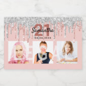 21e verjaardag roze juridische glitter zilveren fo sparkling wijnetiket (Enkel label)