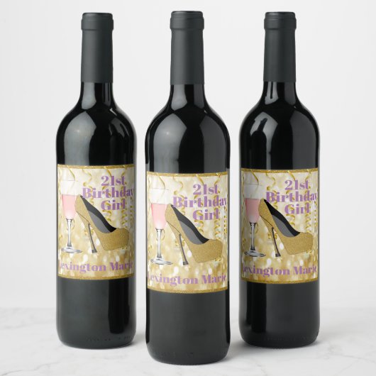 21e verjaardag roze mousserende wijn label | wijn etiket (Flessen)