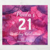 21e Verjaardag Roze naar Zwart Waterverf Sparkling Sparkling Wijnetiket (Enkel label)