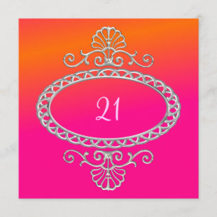 21e Verjaardag Roze Oranje Tie Dye & Zilver Metaal Kaart