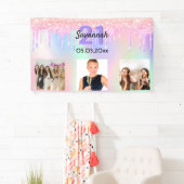 21e verjaardag roze paarse druppels foto welkom spandoek (Insitu)