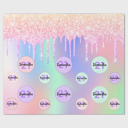 21e verjaardag roze paarse roos gouddaling cadeaupapier (Vlak)