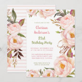 21e verjaardag roze pioen bloemetje kaart (Voorkant / Achterkant)