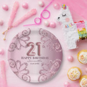 21e Verjaardag Roze Prinses Glitter Ballon Script Papieren Bordje (Feest)