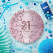 21e Verjaardag Roze Prinses Glitter Ballon Script Papieren Bordje (Feest)
