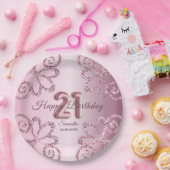 21e Verjaardag Roze Prinses Glitter Ballon Script Papieren Bordje (Feest)