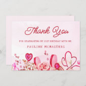 21e verjaardag roze roos swirly hart dank u (Voorkant / Achterkant)