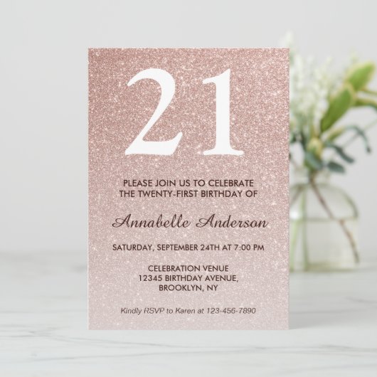 21e verjaardag Roze Rose Gold Glitter Sparkle Ombr Kaart (Staand voorkant)