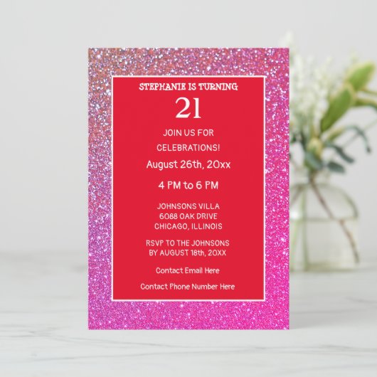 21e Verjaardag Roze Rose Goud Glitter Sinaasappel  Kaart (Staand voorkant)