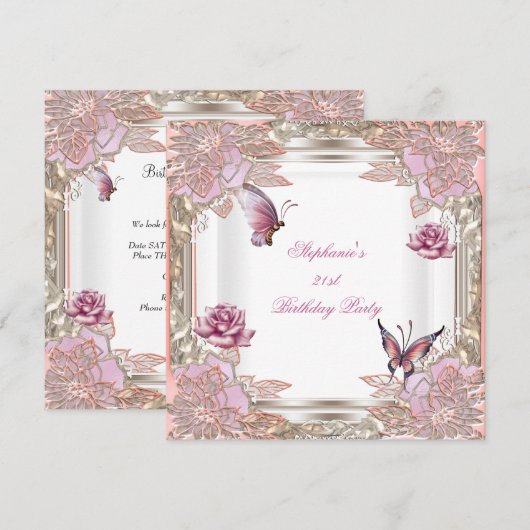 21e verjaardag Roze roze roze vlinder Kaart (Voorkant / Achterkant)