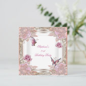 21e verjaardag Roze roze roze vlinder Kaart (Staand voorkant)