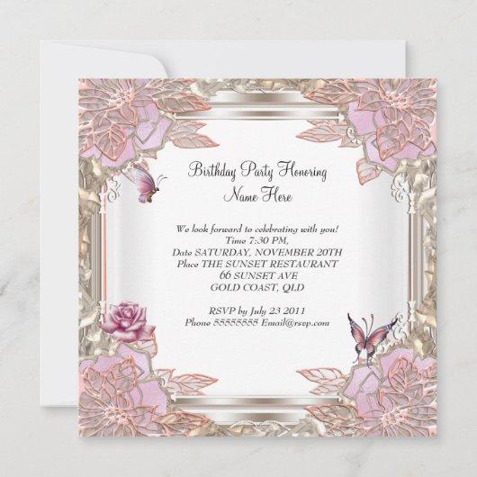 21e verjaardag Roze roze roze vlinder Kaart (Achterkant)