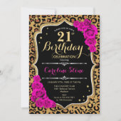 21e verjaardag - Roze Rozen Luipaard Print Kaart (Voorkant)