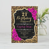 21e verjaardag - Roze Rozen Luipaard Print Kaart (Staand voorkant)