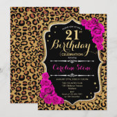 21e verjaardag - Roze Rozen Luipaard Print Kaart (Voorkant / Achterkant)