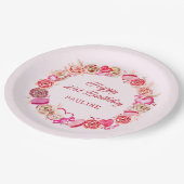 21e verjaardag roze rozen swirly hart papieren bordje (Gekanteld)