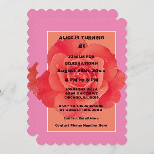 21e Verjaardag Roze Sinaasappel Bloemen Roos Moder Kaart (Voorkant / Achterkant)