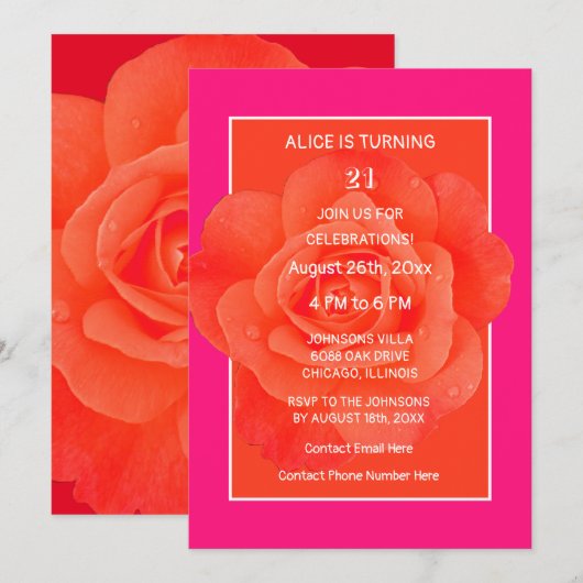 21e Verjaardag Roze Sinaasappel Roos Bloemen Moder Kaart (Voorkant / Achterkant)