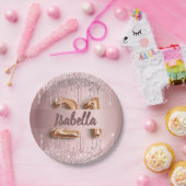 21e verjaardag roze stoffige roos glitter monogram papieren bordje (Feest)