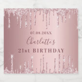 21e verjaardag roze stoffige roos glitter monogram sparkling wijnetiket (Enkel label)