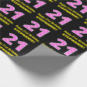 21e verjaardag: Roze strepen en harten "21" + Naam Cadeaupapier (Hoek)