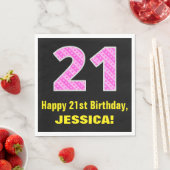 21e verjaardag: Roze strepen en harten "21" + Naam Servet (Insitu)
