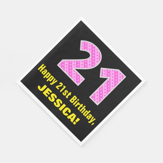 21e verjaardag: Roze strepen en harten "21" + Naam Servet (Hoek)