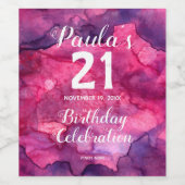 21e verjaardag Roze tot zwarte Waterverf Wijnlabel Wijn Etiket (Enkel label)