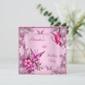 21e verjaardag roze vlinder Silver Kaart (Staand voorkant)