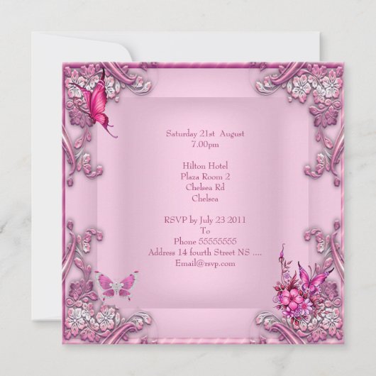 21e verjaardag  roze vlinder Silver Kaart (Achterkant)