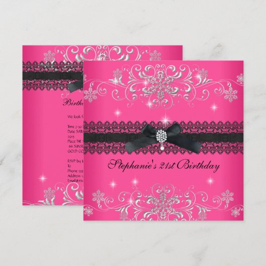 21e verjaardag Roze zwarte handdoek Kaart (Voorkant / Achterkant)