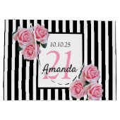 21e verjaardag roze zwarte witte strepen met roze  groot cadeauzakje (Achterkant)